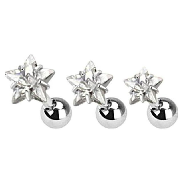 3 piezas de zirconia cúbica estrella oreja tragus studs pendientes labio calibre 16