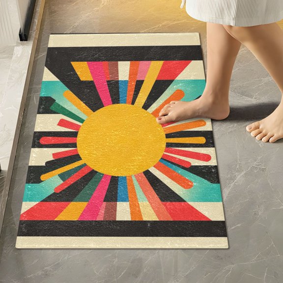 Yayeee Bath Rug for Bathroom Floor Non Slip Rectangle Fluffy Soft Absorbent Mat, 16"x24", Geometric Sun