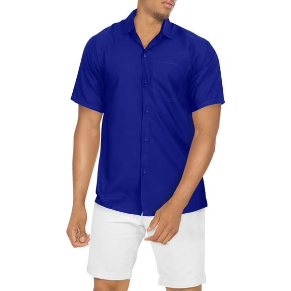 HAPPY BAY Men's Button Down Untucked Shirts Casual Stylish Regular Hawaiian Shirt 5XL Royal, Plain