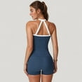 thumbnail image 5 of Women's Square Neck Cropped Active Tank with Contrast Trim and Built-In Bra for Light Support - Medium, Navy, 5 of 7