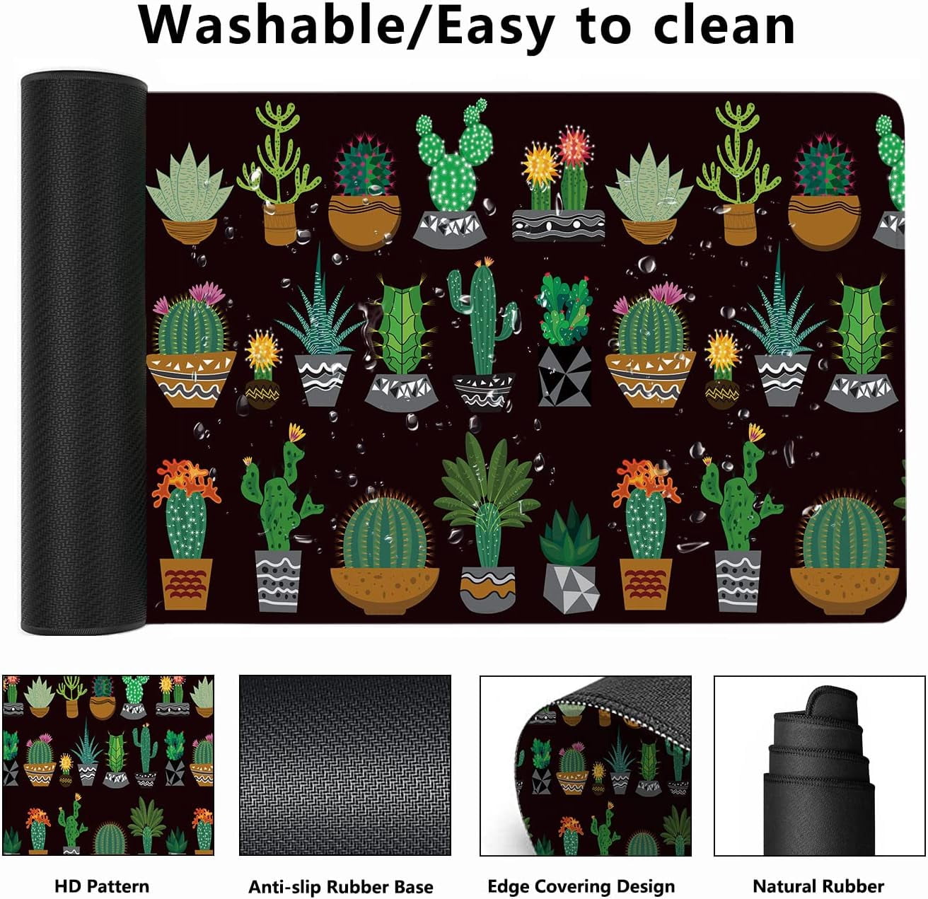Cactus and Succulents Desk Mat,Cute Plant Extended Gaming Mouse Pad,Large Non-Slip Rubber Base Mousepad with Stitched Edges,Waterproof Mouse Mat Desk Pad for Office Game Home 35.4x15.75 in