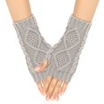 thumbnail image 2 of Linfrsh Arm Gloves Clothirily Arm Warmers, Women's Winter Long Fingerless Gloves Knit Mitten Gloves Arm Sleeves for Women with Thumb Hole Grey,One Size, 2 of 5