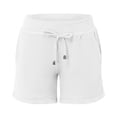 thumbnail image 4 of vigerkar Casual Shorts for Womens Underbelly Drawstring Elastic Waist Cotton Shorts with Pockets Summer Cute Beach Shorts White, M, 4 of 5