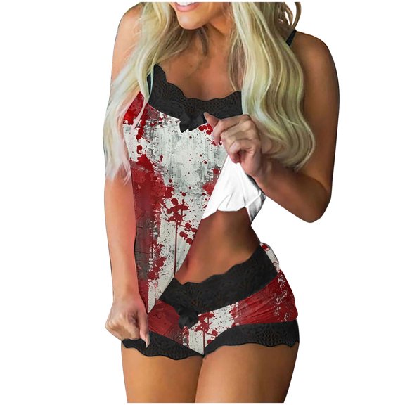 ZToonmas Women Halloween Print 2 Piece Pajama Set Lace Trim Cami Top and Shorts Soft Ladies Sleepwear Loungewear
