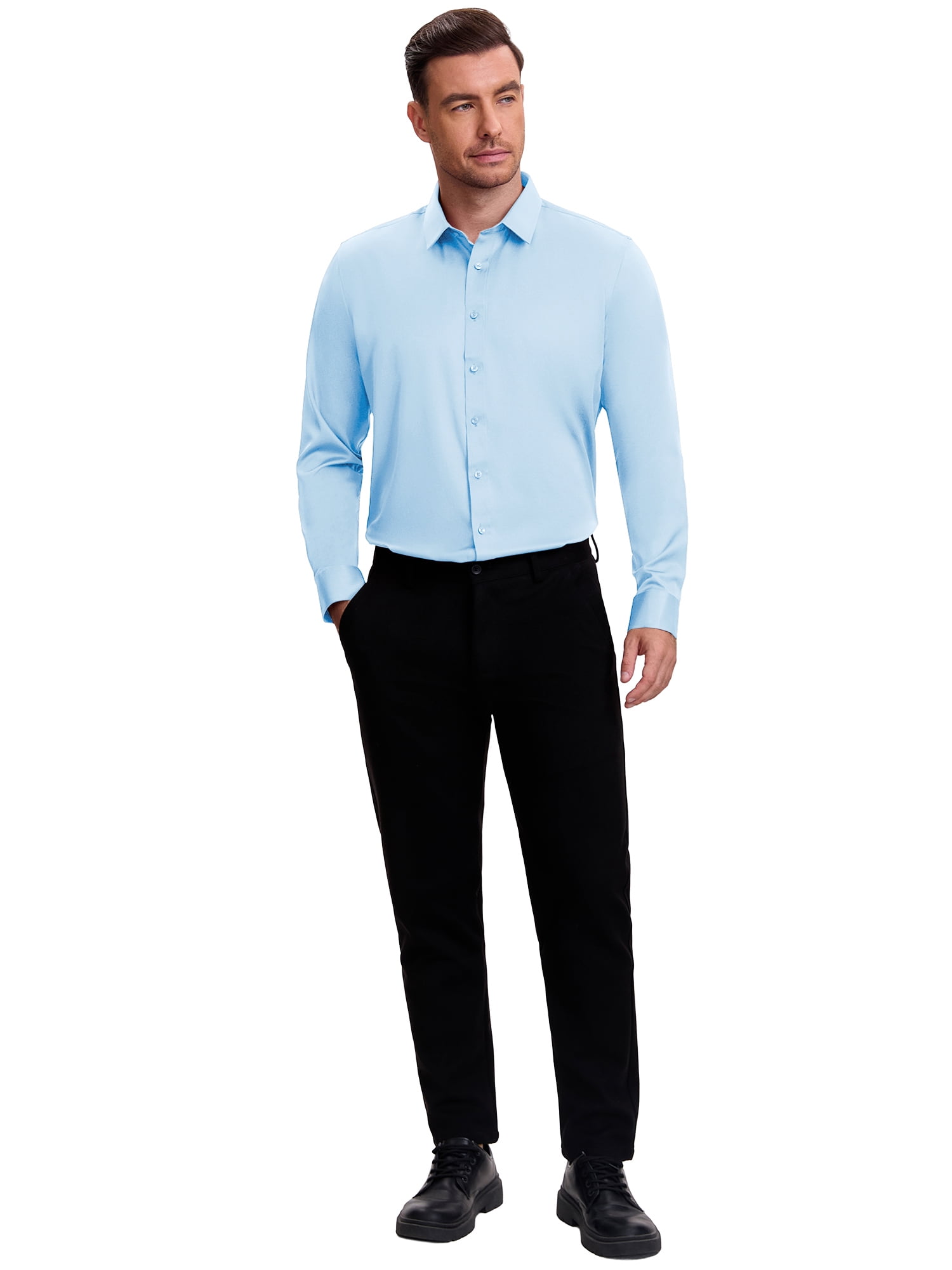 DARING DIVA Men's Point Collar Long Sleeve Button Down Formal Shirts S Light Blue