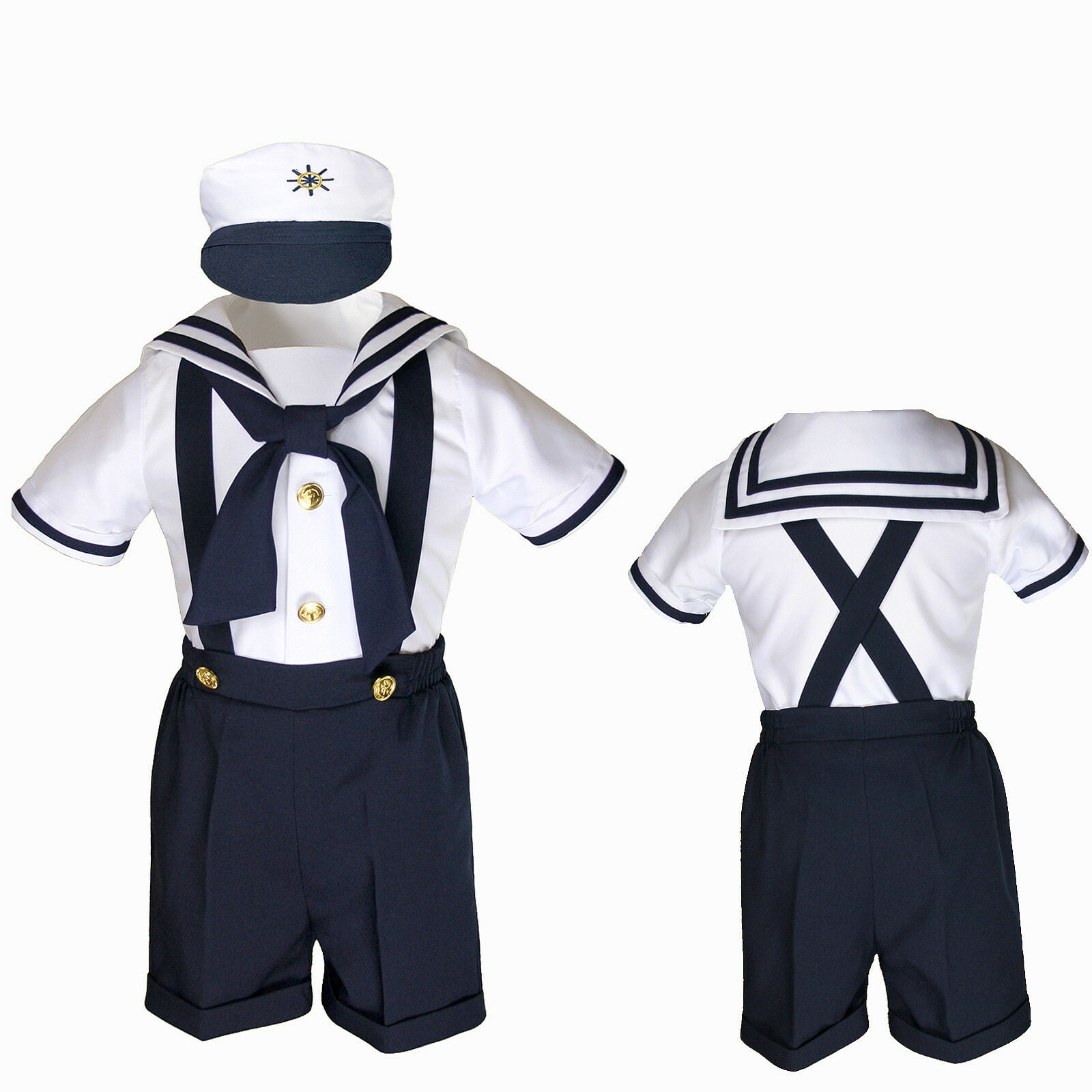 Infant Toddler Boy Navy White SAILOR Shorts Formal Suit Wedding Party Outfit  S-4 