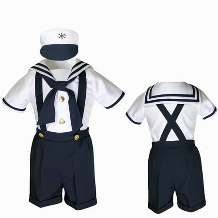 

Infant Toddler Boy Navy White SAILOR Shorts Formal Suit Wedding Party Outfit S-4