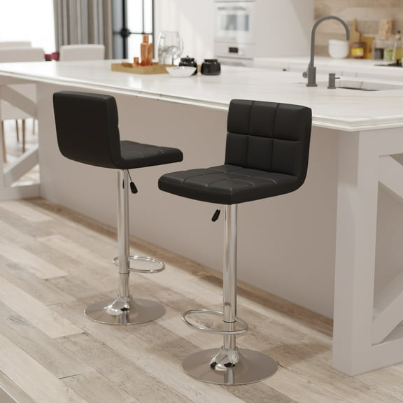 Vineego Modern Square PU Leather Swivel Adjustable Bar Stool, Set of 2, Bar Stool for Kitchen Counter (Black)