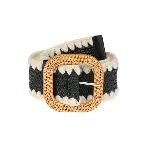 CINTURÓN ELÁSTICO ANCHO DE PANA DE TELA DE PASTO PARA MUJERES TALLAS GRANDES, CINTURONES TRAMADOS BOHO PARA VESTIDO 51.2" NEGRO
