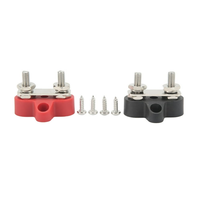 2 Uds 48V Bloque De Terminales De Servicio Pesado Poste De Fregadero 1/4inTwin Stud Con Punto De Conexión Bloque De Terminales M6 Positivo Negativo 2 Pernos Bloque De Unión De Batería Para Auto Marine