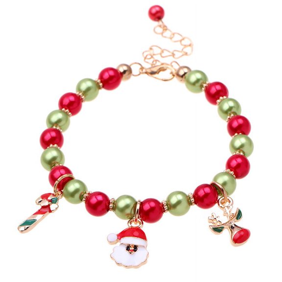 Sunyuer Christmas Bracelet for Women Colorful Xmas Snowflake Santa Claus Xmas Tree Beads Bracelet Fashion Christmas Beads Stretch Bracelets Xmas Holiday Jewelry Costume Accessories