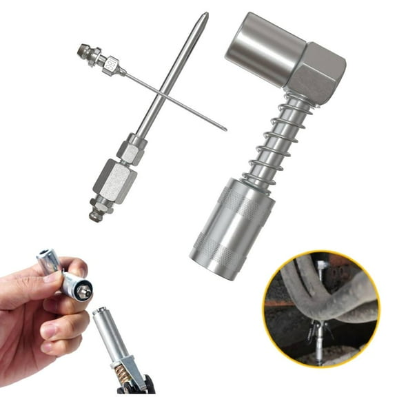 3Pcs Grease Gun Accessory Kit, 90 Degree Coupler, Needle Nozzle, Grease Injection Needle with Cap, for Hard to Reach Grease Zerk Fittings