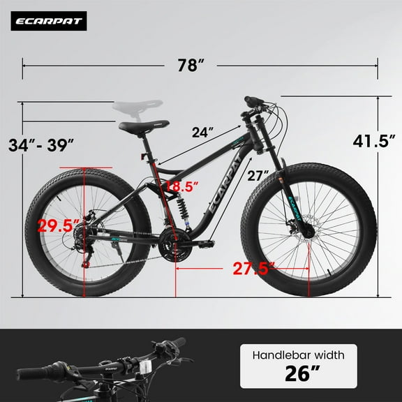 Mens and Womens Mountain Bike, 26Inch Wheels, Full-Suspension21-Speed, Drivetrain with Disc-Brake MTB Bicycle