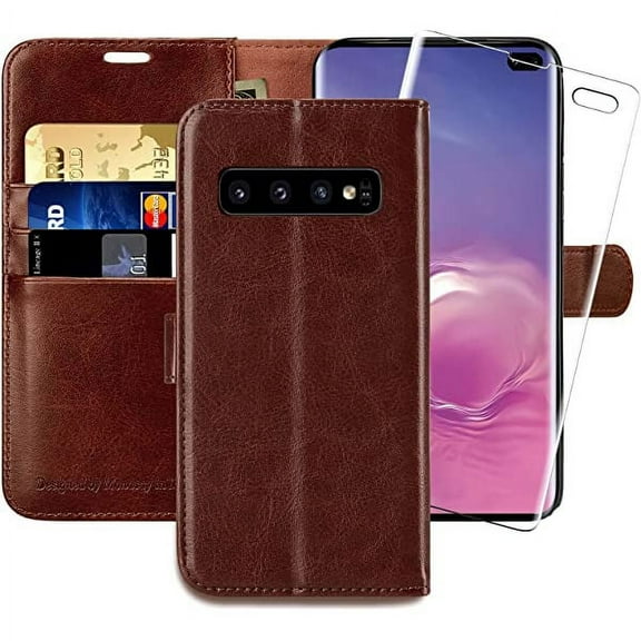 MONASAY Wallet Case Compatible for Galaxy S10 Plus, 6.4 inch, [Screen Protector Included][RFID Blocking] Flip Folio Leather Cell Phone Cover with Credit Card Holder