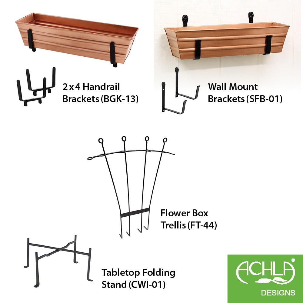 Rectangular Metal Flower Planter Box with Embossed Line Design, Small, Copper- Saltoro Sherpi