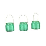 Things2Die4 Green Glass Leaf Texture 4.25 inch Tealight Candle Lanterns (Set of 3)