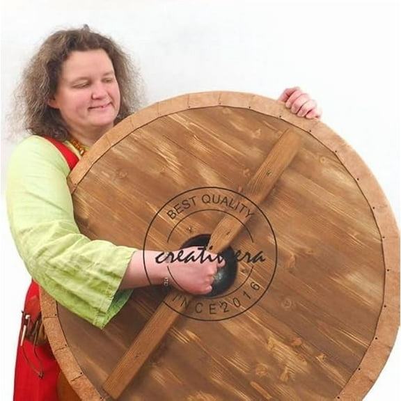 Viking Shield Pattern 24 Inch Norsman Shield Wall Decor Larp and Reenactment SCA Ready Shield Natural/Black