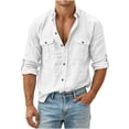 thumbnail image 2 of LEKWK Casual Button Down Shirts for men Long Sleeve Roll-up Sleeve Tops with Button Flap Pockets Classic Fit Lightweight Cotton Linen Feel for Work Safari Outdoor White M, 2 of 8