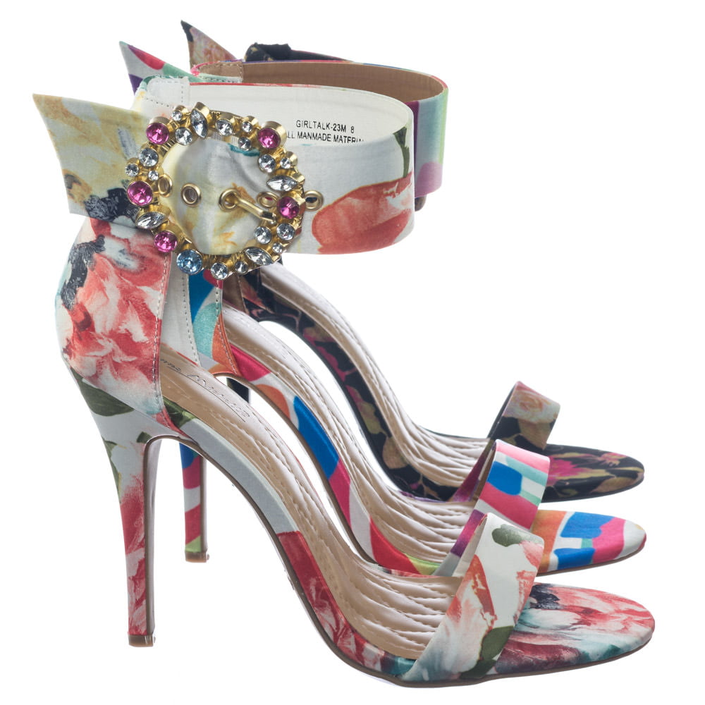 Girltalk23 Colorful Satin High Heel Dress Sandal w Rhinestone Crystal Buckle
