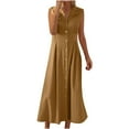 thumbnail image 2 of ClodeEU Womens Sleeveless V Collar Solid Color Maxi Dress ,Casual Loose Button Down Long Dresses Yellow,Womens Plus M, 2 of 6