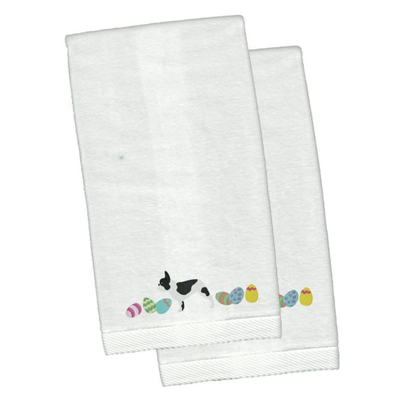 French Bulldog Easter White Embroidered Plush Hand Towel Set of 2