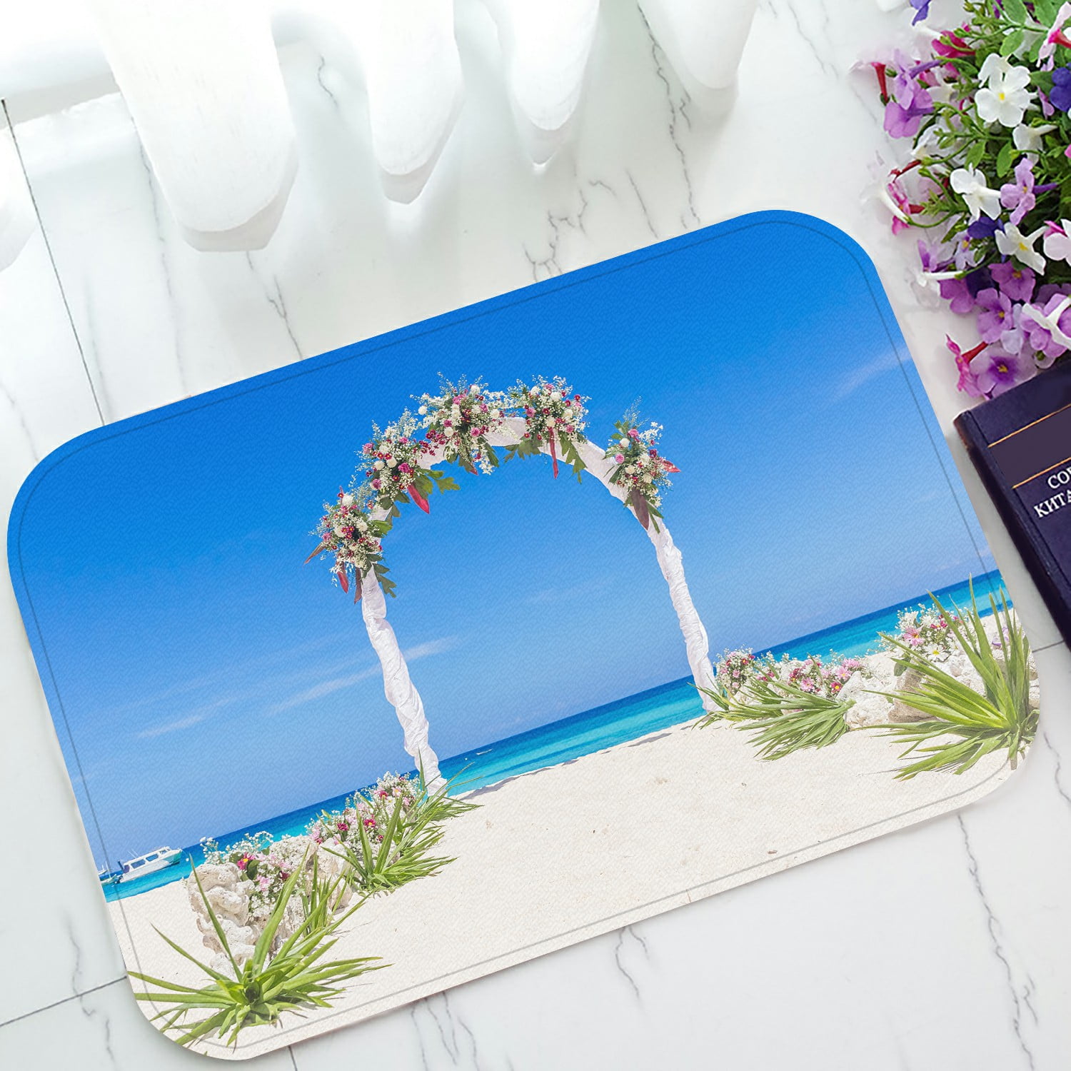 ECZJNT beach wedding venue cabana arch gazebo flowers beach