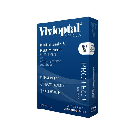 Vivioptal For Men, 30 Capsules, CoQ10, Lycopene & Resveratrol, Multivitamin & Multimineral, Gluten Free, German Formula