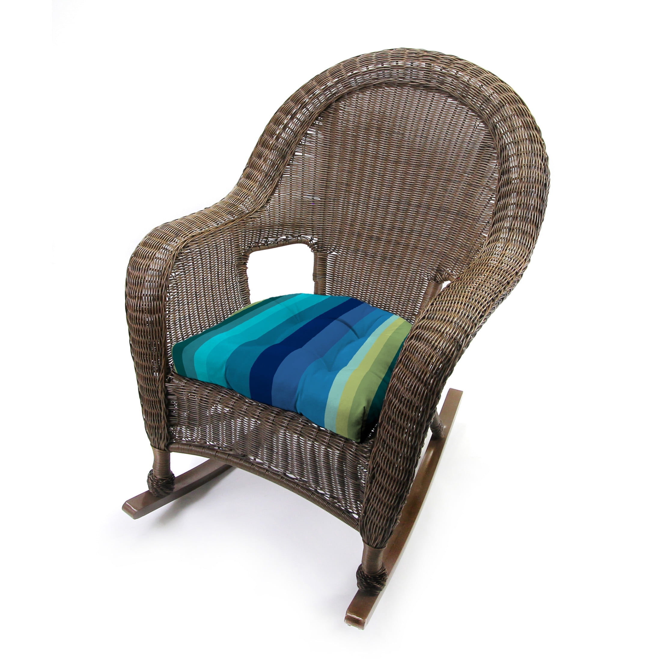 Jordan Manufacturing 19" x 19" Islip Teal Stripe Square Tufted Contoured Outdoor Wicker Seat Cushion (2 Pack)