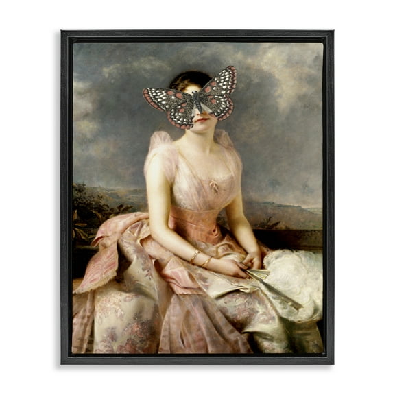 Stupell Industries Vintage Butterfly View People Painting Black Floater Framed Canvas Art Print Wall Art, 17 x 21
