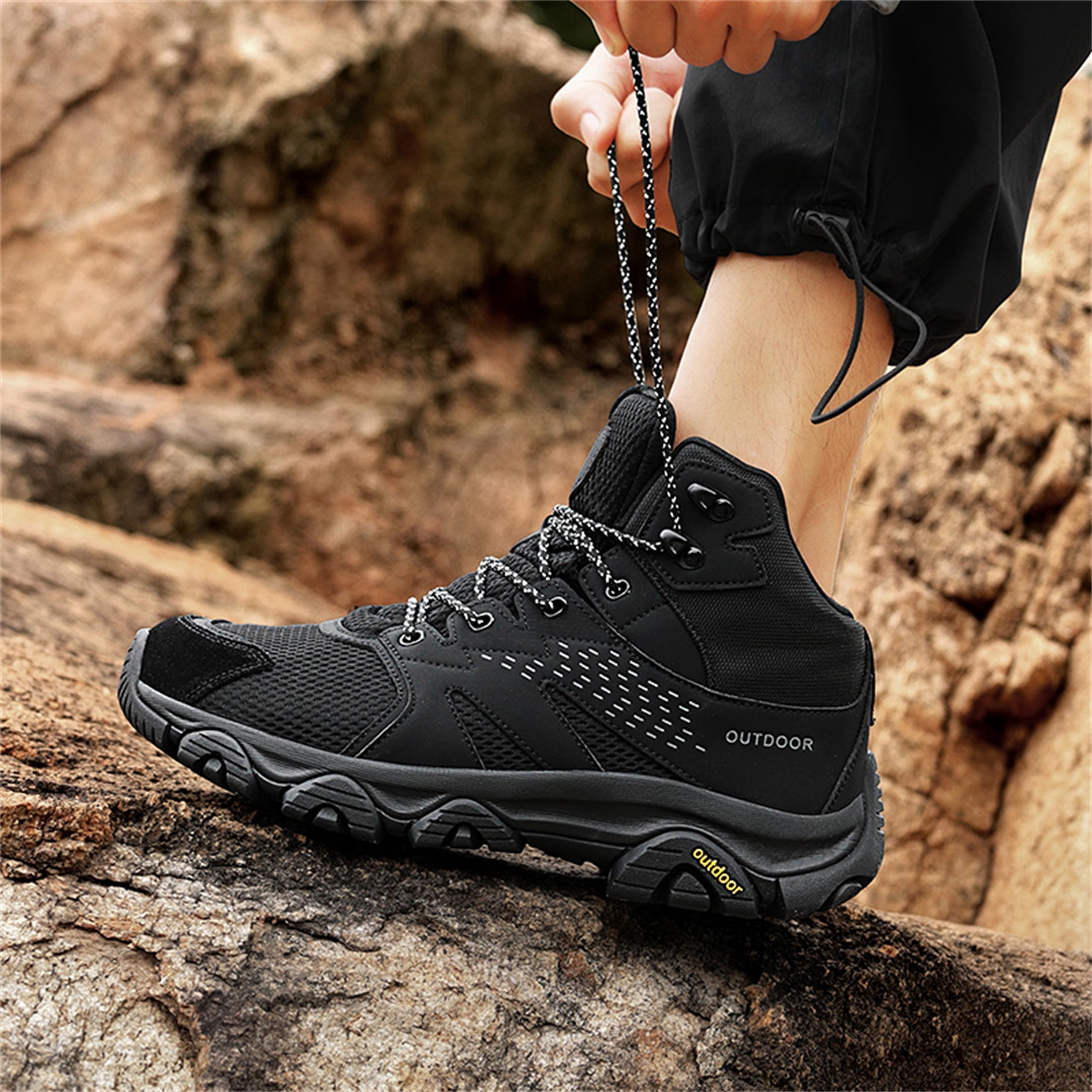 YOURDIARY Womens Mens High-Top Hiking Shoes Outdoor Breathable Anti-Slip Athletic Shoes Trekking Sneakers