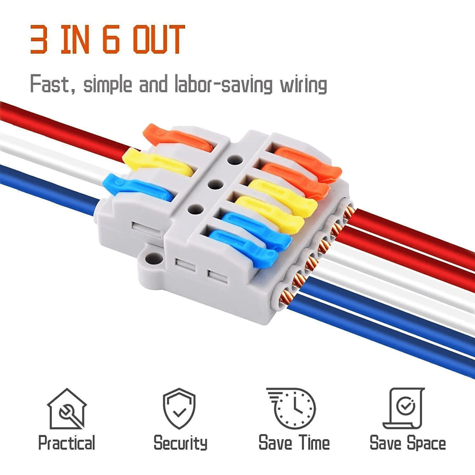 NineLeaf 70PK Push-in Compact Splicing Electrical Connectors, Quick Wiring Lever Wire Connectors, Conductor Terminal Block, 3 in 6 Out, 28-12 AWG