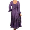 thumbnail image 2 of Sakkas Mirabel Stonewashed Corset Style Floral Emboridery Kimono Sleeve Dress - LightPurple - S/M, 2 of 4