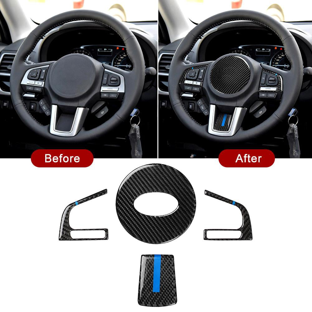 3*Real Carbon Fiber Steering Wheel Button Trim For Subaru Forester 2016-2018
