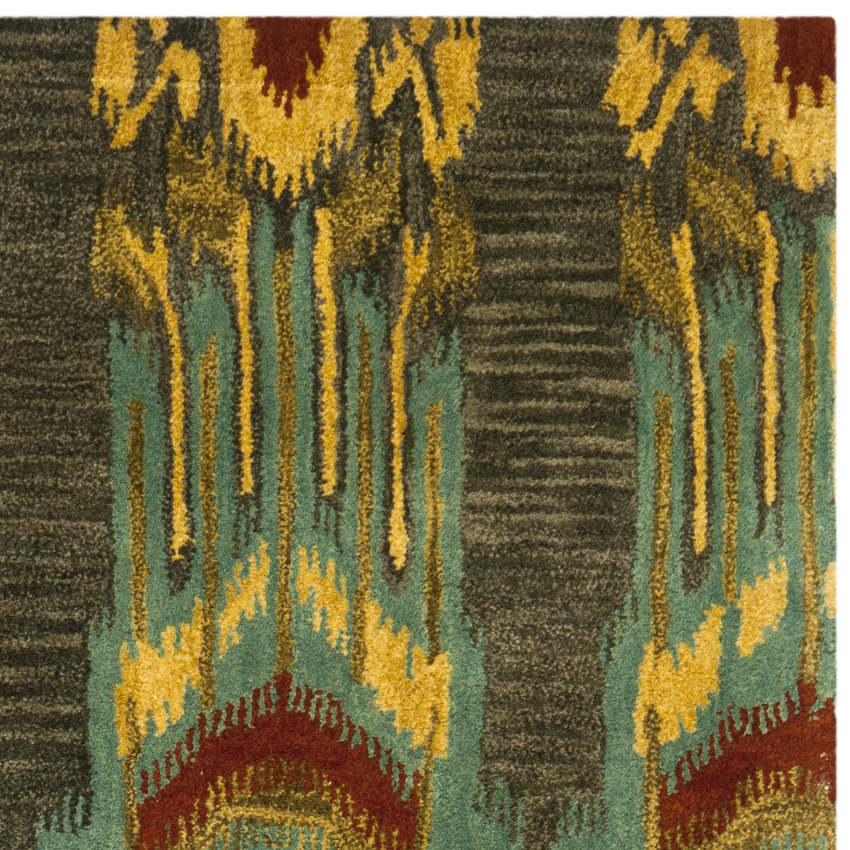 SAFAVIEH Ikat Crane Paisley Wool Area Rug, Olive/Gold, 8' x 10'