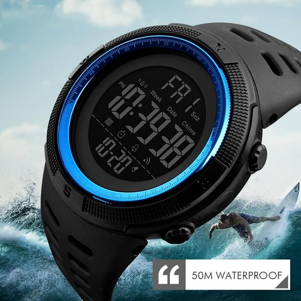 Reloj Digital para Hombre 50 Metros de Relojes Deportivos a Prueba de Agua Azul jinwen reloj deportivo digital Walmart en linea