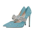 thumbnail image 3 of XYD Women Stiletto Heel Crystal Studded Pumps Rhinestone Strap Pointed Toe Mary Jane Dress Party Shoes Size 10 Blue, 3 of 4