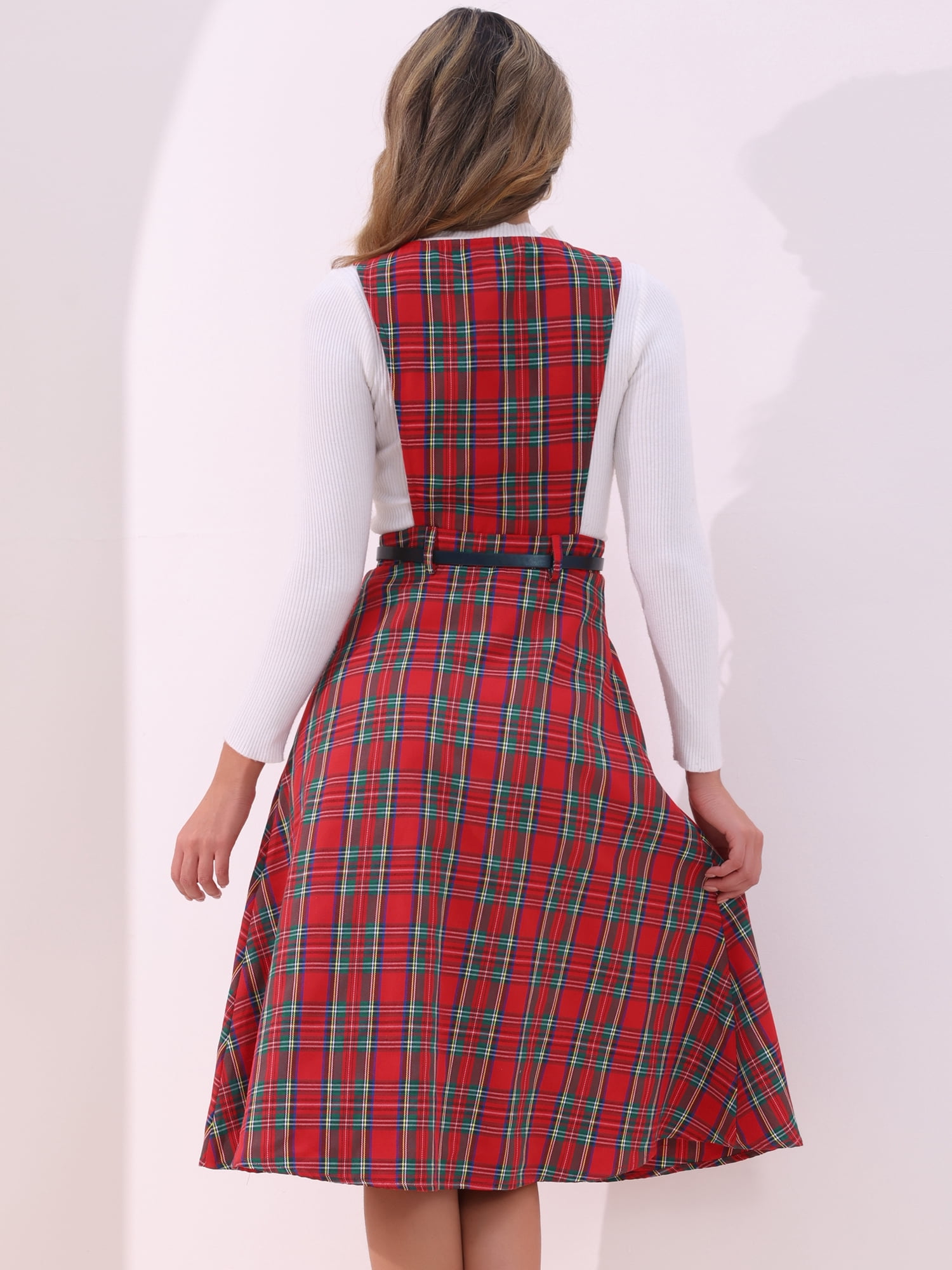 DARING DIVA Women's Plaid Vintage A Line Pinafore Dress S Red Green