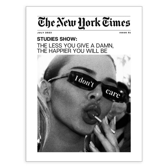 Vintage Black and White Newspaper Wall Art Trendy The New York Times Poster Funky I Don't Care Posters Room Aesthetic Canvas Prints