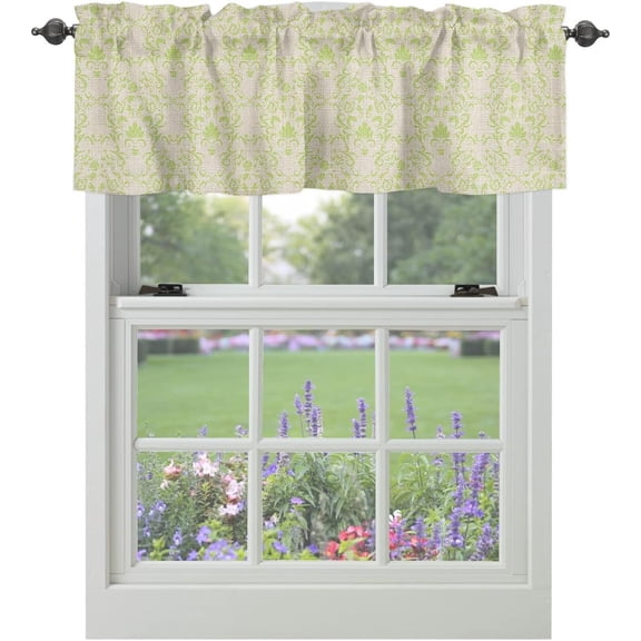 Valance Curtains for Windows Damask Pattern Window Treatment Curtains Abstract Floral Vintage Short Curtain Rod Pocket Valances for Kitchen Bathroom Living Room, 1 Panel 54x18 Inch