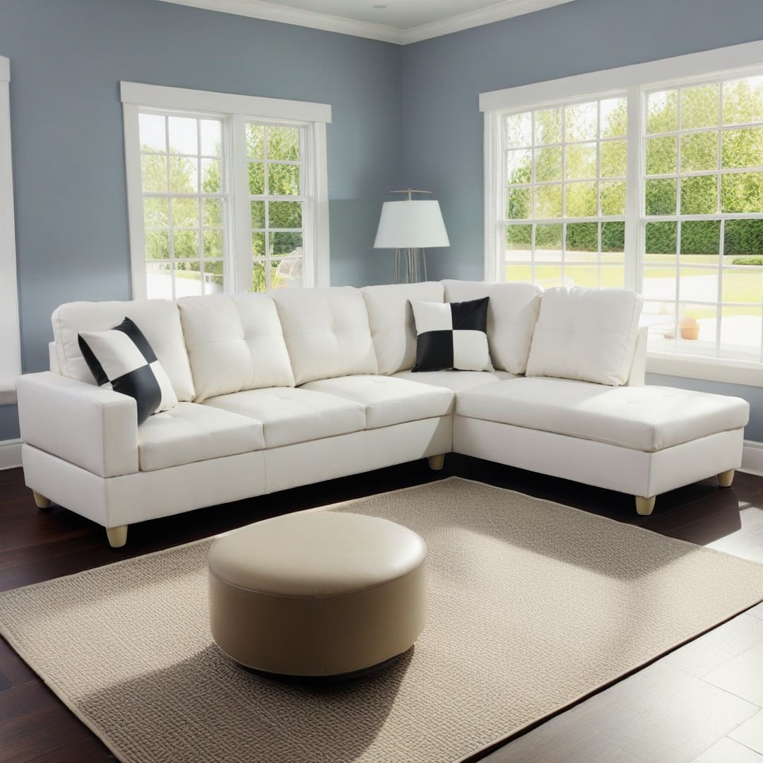 Hommoo Faux Leather Living Room Furniture Sets, L Shaped Couches and Sofas, Modern Sectional Sofa for Home&Office, White (No Ottomans)
