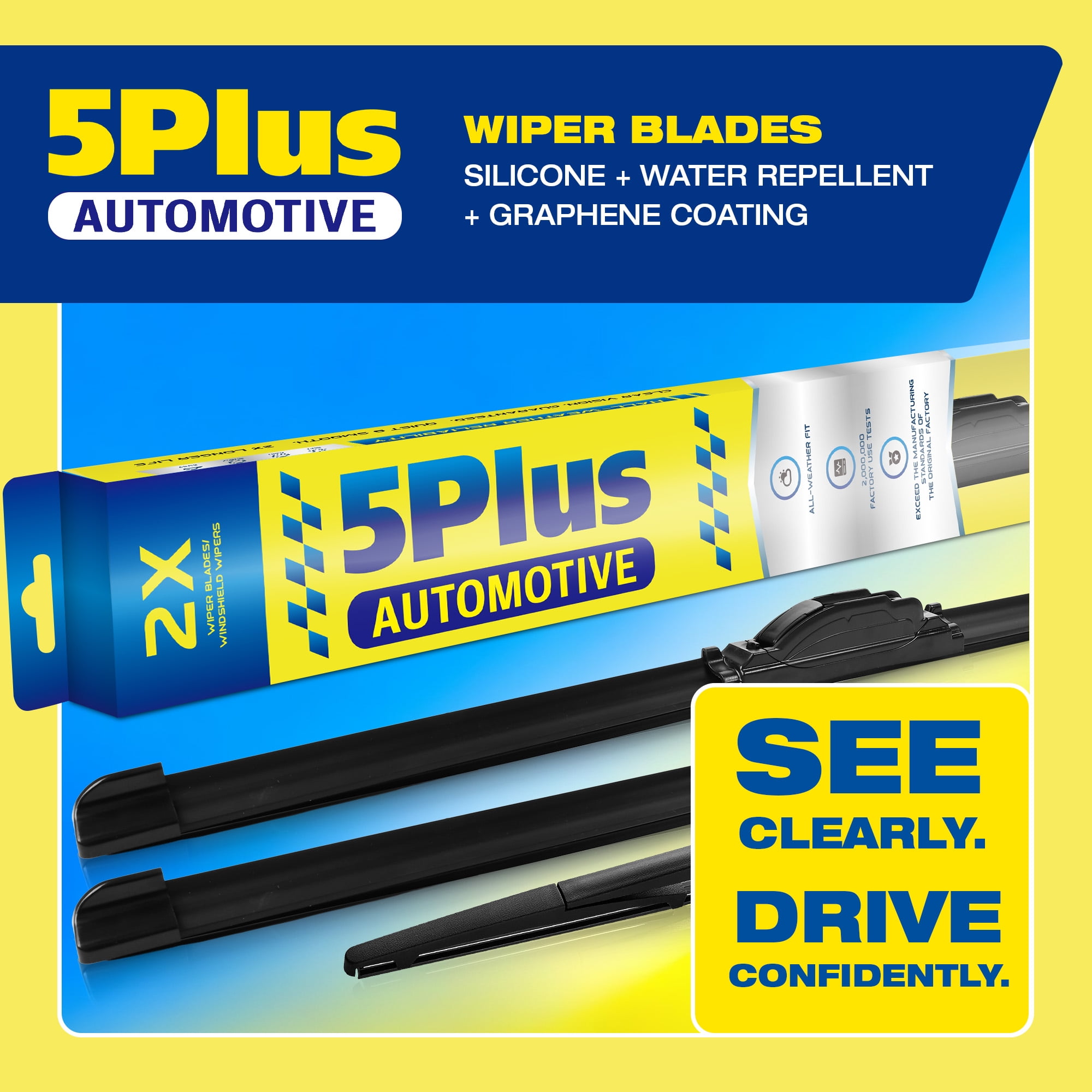5 PLUS Silicone + Water Repellent Windshield Wiper Blades Compatible with Mazda CX-5 CX-9 2023-2017 Windshield Wipers,All-Seasons Wiper blades-OEM Quality