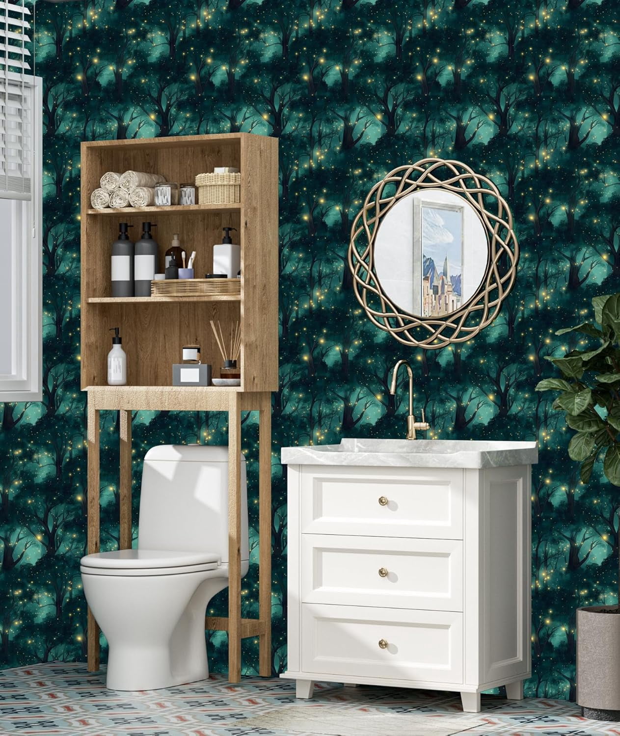 Forest Peel and Stick Wallpaper Vintage Green Leaf Contact Paper Blue Floral Wall Mural Home Vinyl Waterproof Self Adhesive Removable Renter Friendly Wall Paper 17.5" x 118"