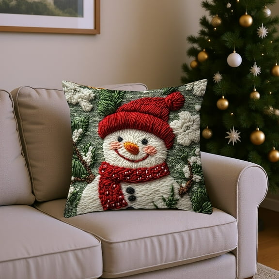Seyotauo Pink Christmas Farmhouse Pillow Covers for Couch Sofa Bed,Cute Xmas Gnome Romantic Christmas Trees Pillow Cases Cushion Covers 18x18 Inch ,Winter Cute Snowman Square Cushion Cases
