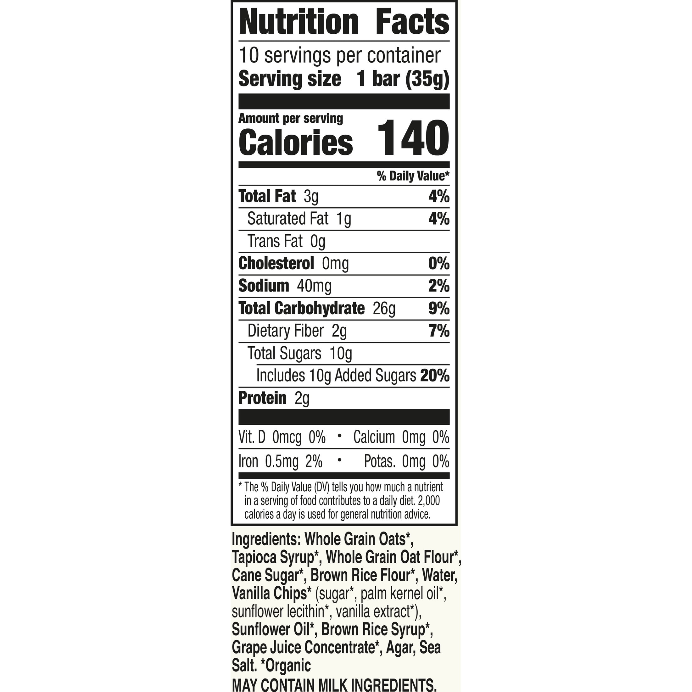 Cascadian Farm Organic Vanilla Chip Chewy Granola Bars, Value Size, 10 Bars, 12.3 oz.