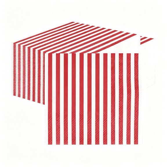 CCOCC 50 Pieces Red Striped Napkins Disposable 3-Ply Red and White Striped Cocktail Napkins Paper Dinner Napkins for Birthday Baby Shower Wedding Party Beverage Napkin