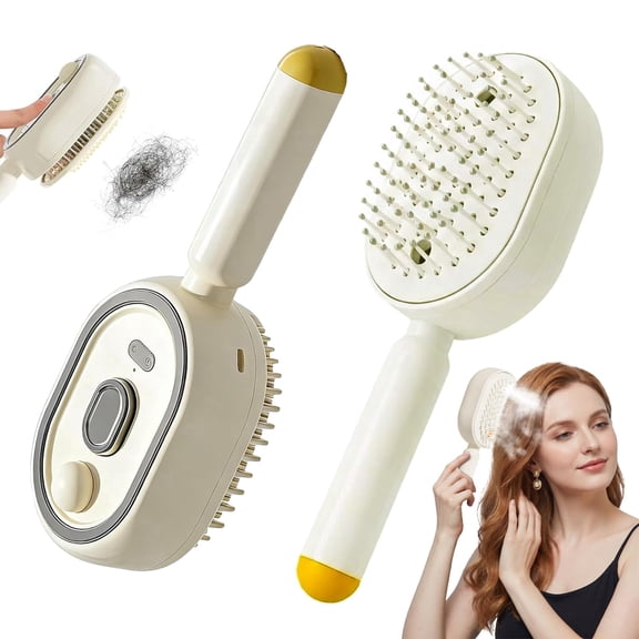 Ionic Mist Hair Brush, Electric Steam Hair Brush, Rechargeable Steam Hair Straightener with Mist Spray, 5-in-1 Detangling Cushion Massage Comb, Anti-Static Frizz Reducing Ionic Hair Brush