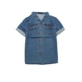 thumbnail image 1 of Camisa de mezclilla para mujer Allegra K con cuello de manga corta y bolsillo en el pecho botones Azul XS, 1 of 6