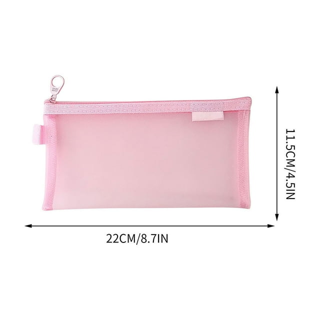 Transparent Mesh Pencil Bag Large Capacity | Frosted Zippered Stationery Case with Rounded Corners | Water-Resistant Portable Organizer for Students Exams and Office Supplies