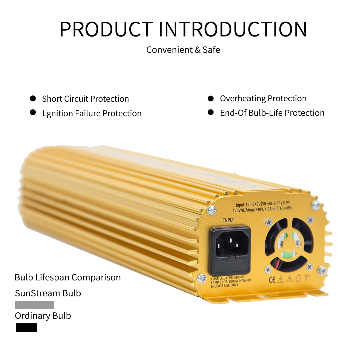 SunStream 1000 Watt Dimmable Digital Electronic Ballast for MH/HPS Grow Lights, 8 FT Power Cord (Lite Version) - Efficient and Reliable Indoor Plant Growth