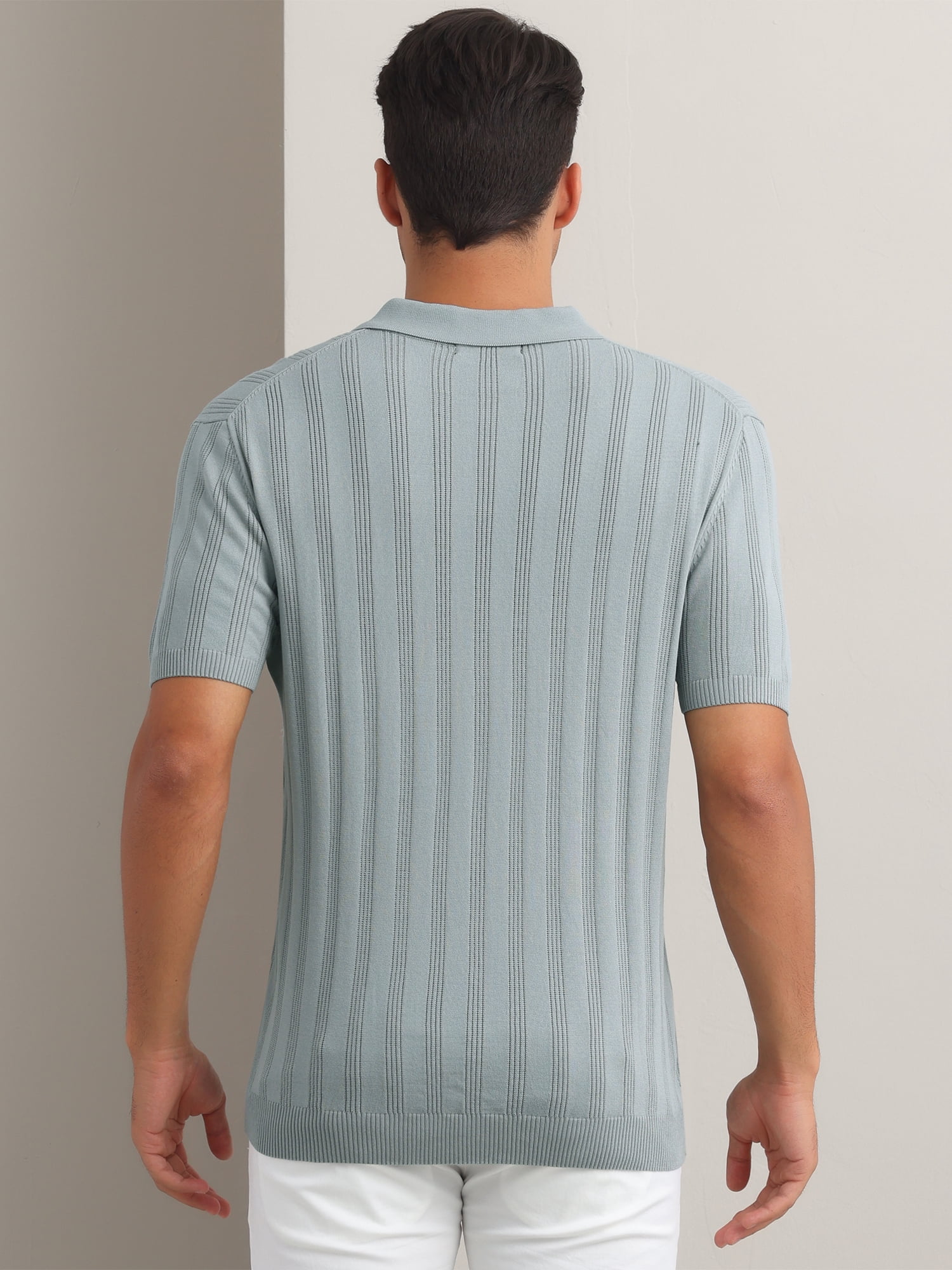 DARING DIVA Men's Short Sleeve Button Regular Fit Knit Texture Polo Shirt S Gray